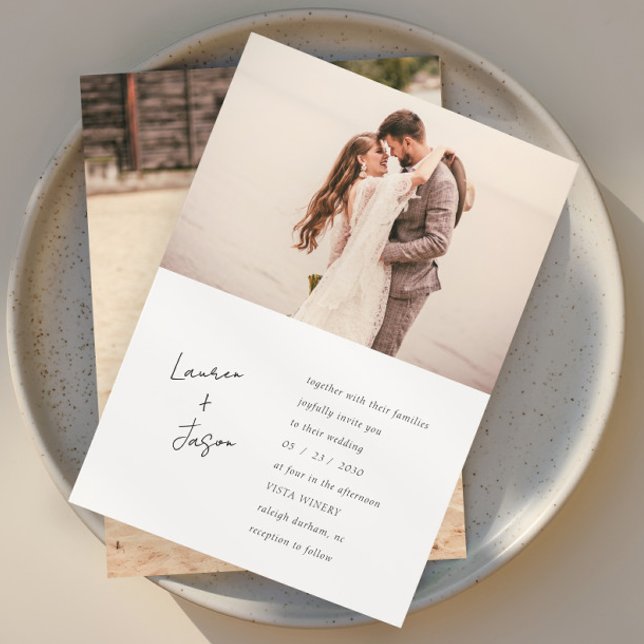 Convite Casamento de Fotografias Minimalista Preto e Branc (Criador carregado)