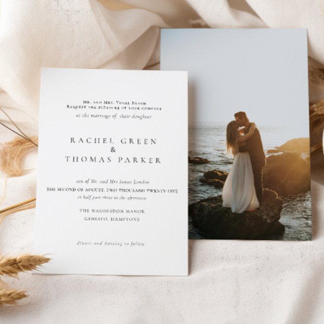 Convite Casamento de Fotografias Mínimo Clássico Preto e B (Criador carregado)