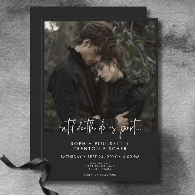 Convite Casamento de Fotografias Mínimo Escuro (Dark Moody Minimal Photo Wedding Invitation)