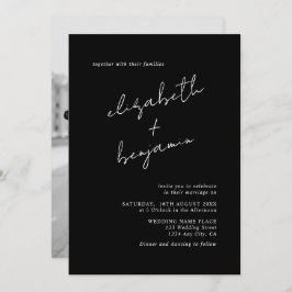 Convite Casamento de Fotografias Mínimo Preto e Branco Ele