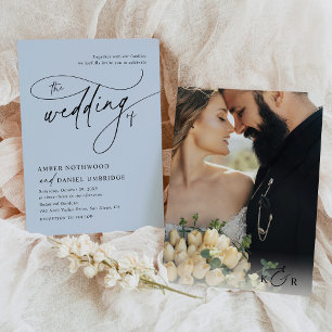 Convite Casamento de Fotografias Modernas Azul e Minimalis