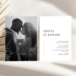 Convite Casamento de Fotografias Modernas Branca Simples