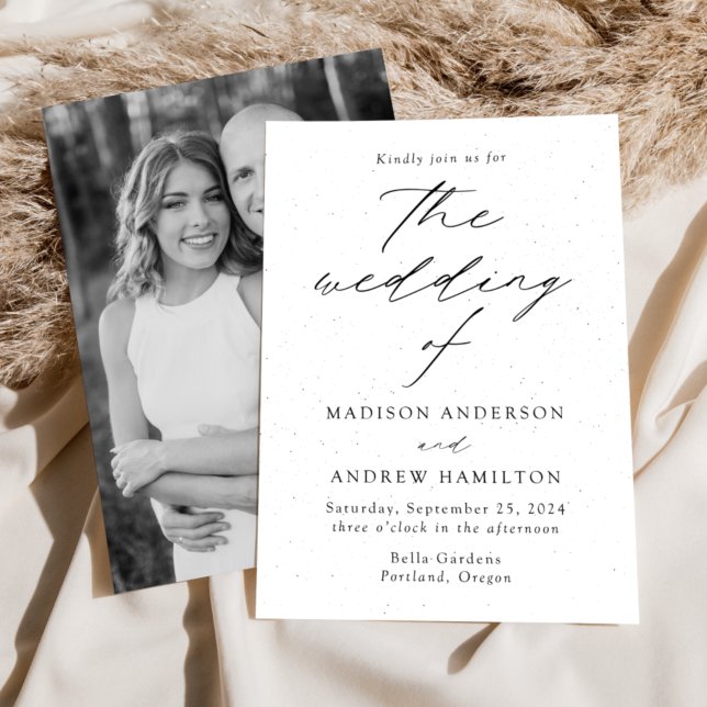 Convite Casamento de Fotografias Modernas, Brancas e Preta (Criador carregado)