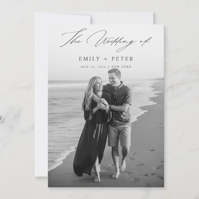 Convite Casamento de Fotografias Modernas da Caligrafia El (Frente)