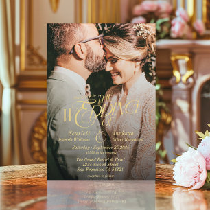 Convite Casamento de Fotografias Modernas e Douradas Elega