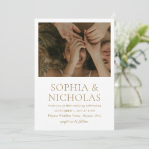 Convite Casamento de Fotografias Moderno Dourado Simples