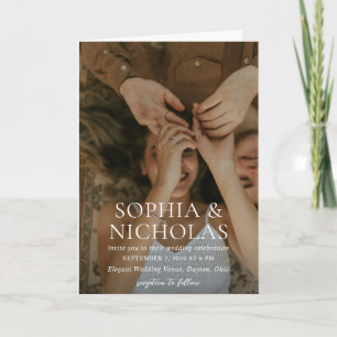Convite Casamento de Fotografias Moderno Dourado Simples
