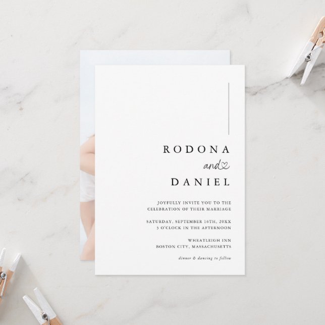 Convite Casamento de Fotografias Moderno Minimalista (Frente/Verso In Situ)