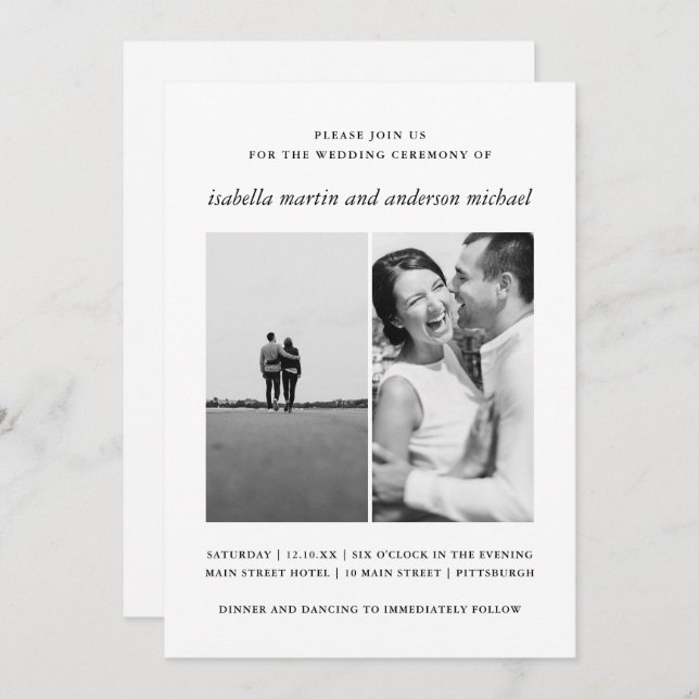 Convite Casamento de Fotografias Moderno Minimalista (Frente/Verso)