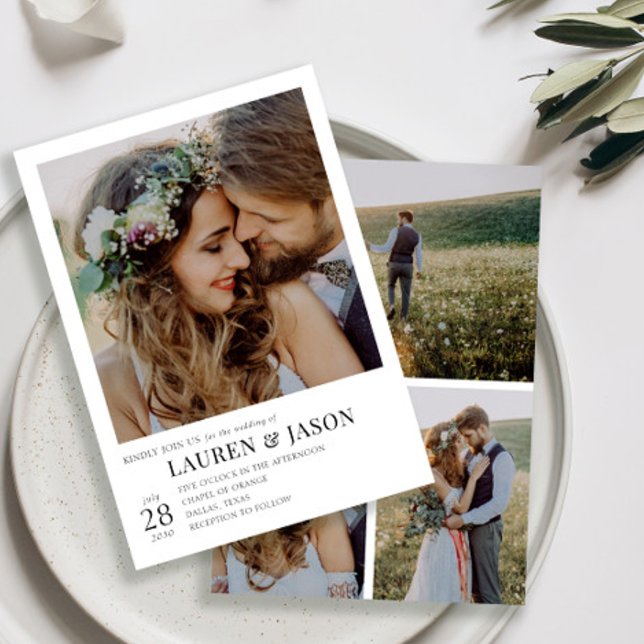 Convite Casamento de Fotografias Moderno Preto e Branco 4 (Criador carregado)