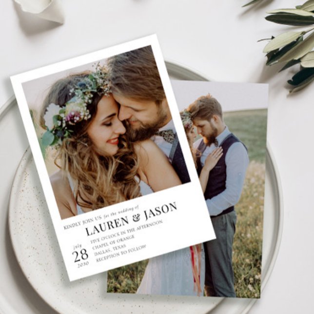 Convite Casamento de Fotografias Moderno Simples Preto e B (Criador carregado)