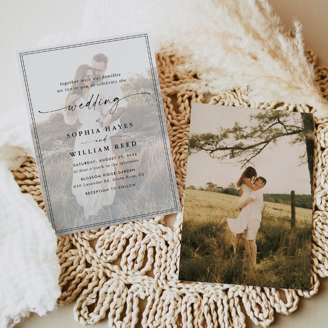 Convite Casamento de Fotografias Moderno Simples Preto e B (Criador carregado)