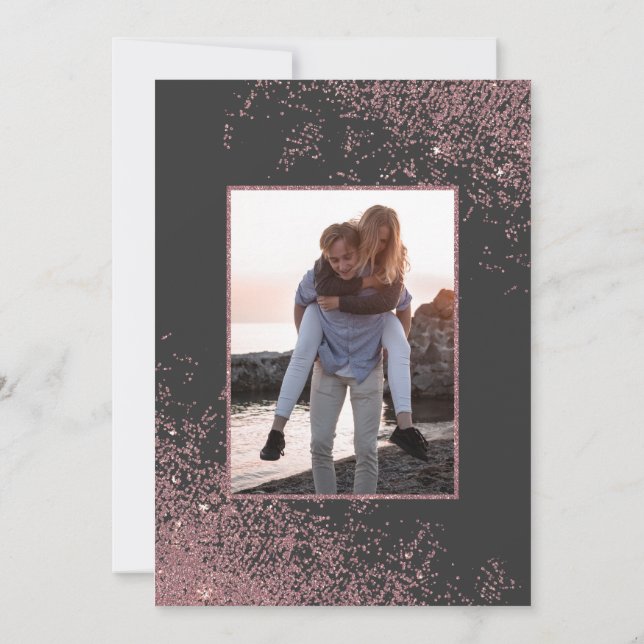 Convite Casamento de Fotografias Negras com Glitter Dourad (Verso)