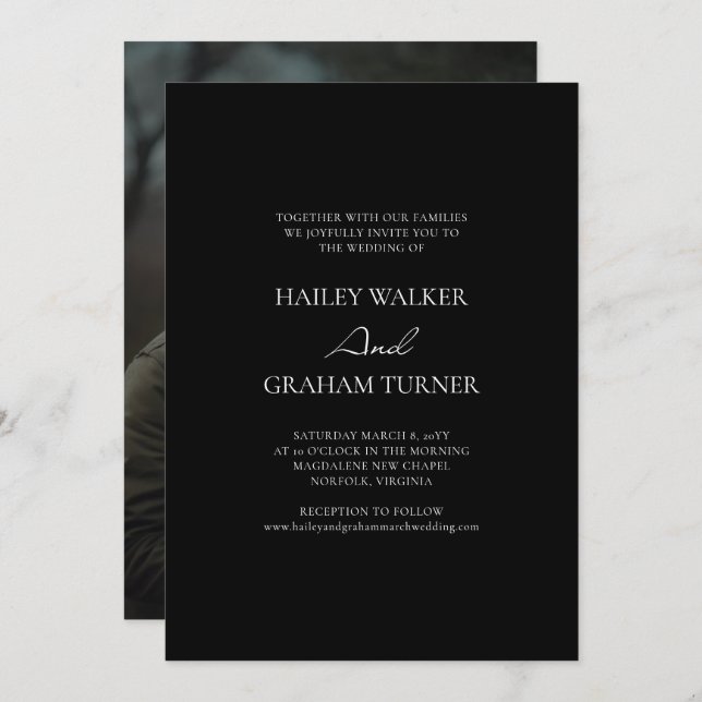 Convite Casamento de Fotografias Negras com Script Clássic (Frente/Verso)