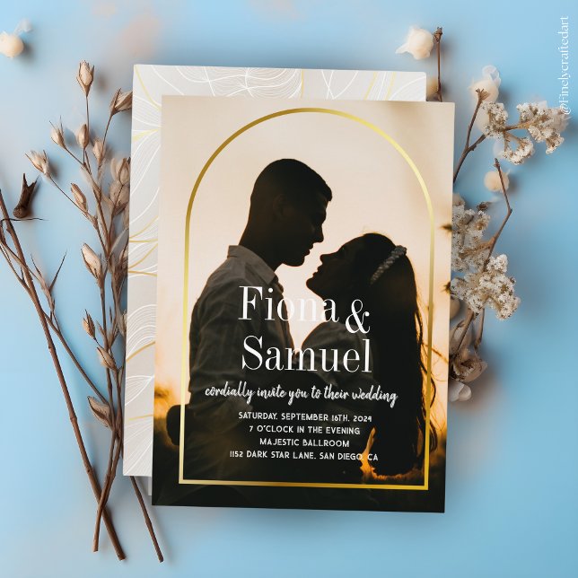 Convite Casamento de Fotografias Personalizadas do Ouro Su (Criador carregado)