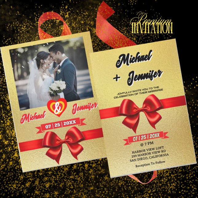 Convite Casamento de Fotografias Personalizadas Douradas e (Criador carregado)