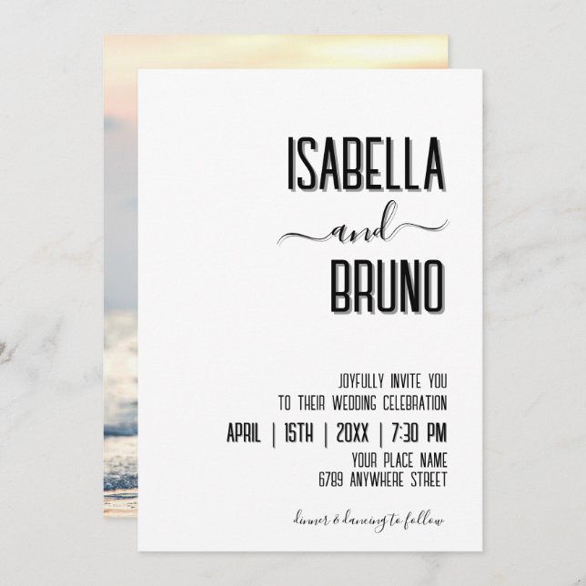 Convite Casamento de Fotografias Personalizadas, Na moda,  (Frente/Verso)