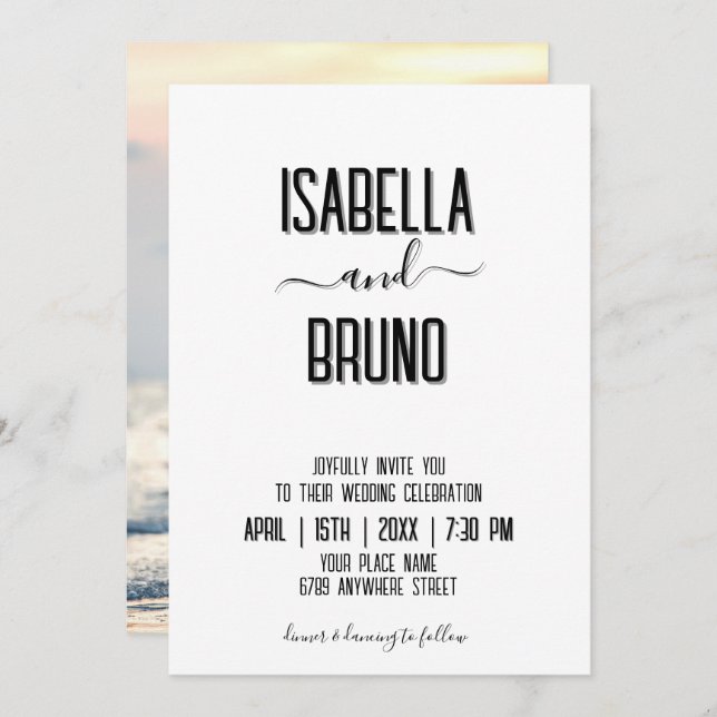 Convite Casamento de Fotografias Personalizadas, Na moda,  (Frente/Verso)