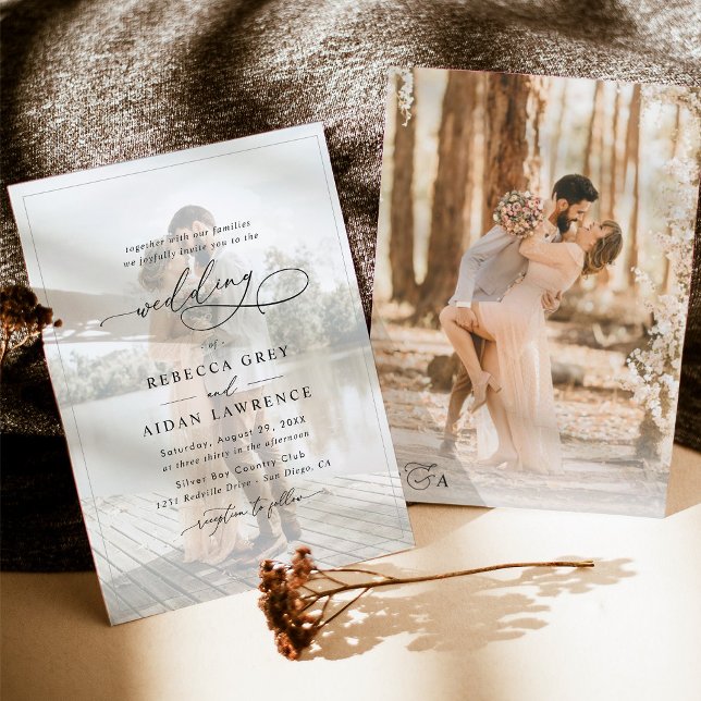 Convite Casamento de Fotografias Pretas e Brancas de Scrip (Criador carregado)