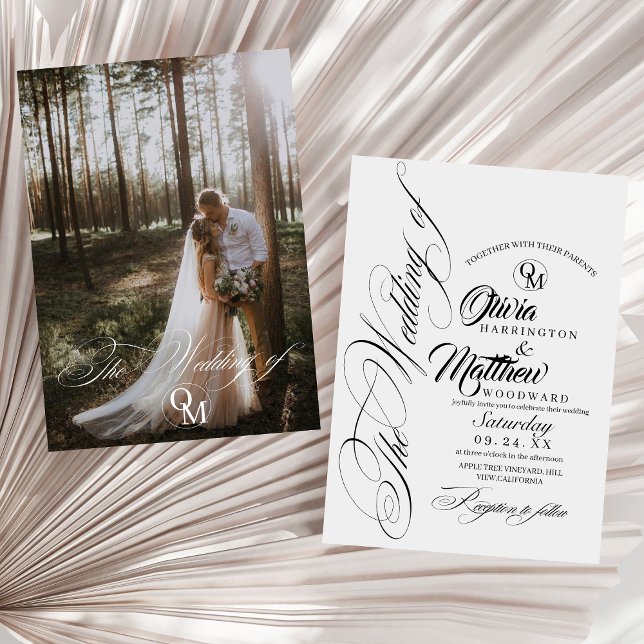 Convite Casamento de Fotografias Românticas de Script Pret (Criador carregado)