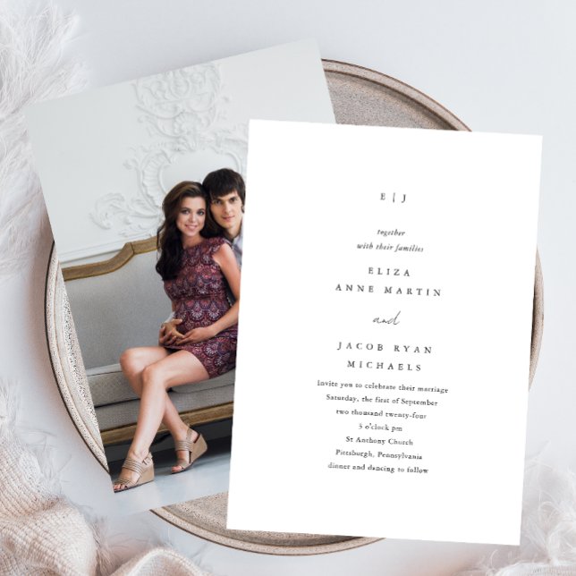 Convite Casamento de Fotografias Simples de Monograma Pret (Criador carregado)