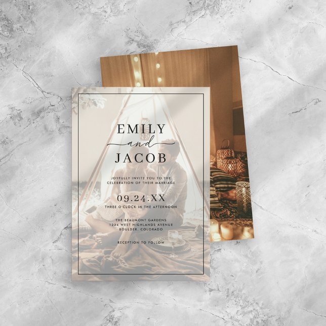 Convite Casamento de Fotografias Simples de Preto e Branco (Criador carregado)