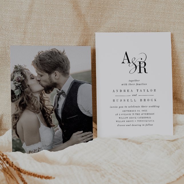 Convite Casamento de Fotografias Simples Moderno e Minimal (ANDREA Chic Simple Modern Minimalist Photo Wedding Invitation)