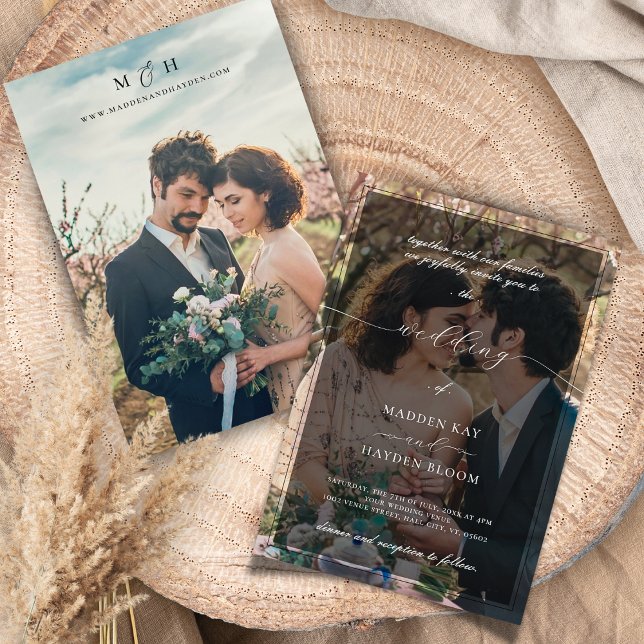 Convite Casamento de Fotografias Simples Preto de Sobrepos (Criador carregado)