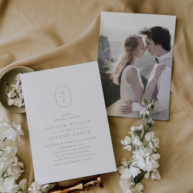 Convite Casamento de Fotografias Simples Rosa Roxo SHYLAH (SHYLAH Simple Dusty Rose Purple Photo Wedding Invitation)