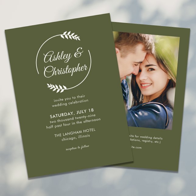 Convite Casamento de Fotografias Verde Azul com Quadro Fol (Criador carregado)