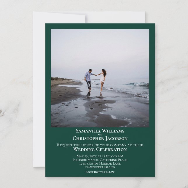 Convite Casamento de Fotografias Verdes Modernas e Simples (Frente)