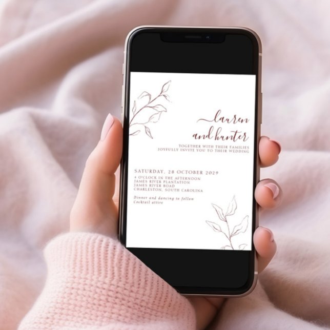 Convite Casamento de Fotos Botânicas de Script Burgundy Mo (Criador carregado)