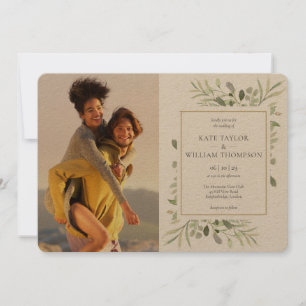 Convite Casamento de Fotos Botânicos de Verdura Kraft Rúst