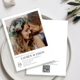 Convite Casamento de Fotos Branca e Preta do Código QR Mod