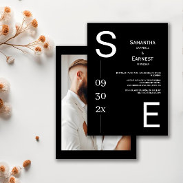 Convite Casamento de Fotos Branca e Preto Simples Moderno