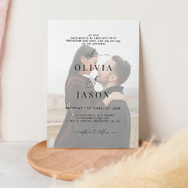 Convite Casamento de Fotos Branca Negra com Script Românti