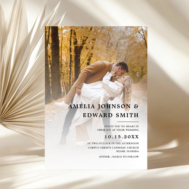 Convite Casamento de Fotos Branca Simples Elegante (Criador carregado)