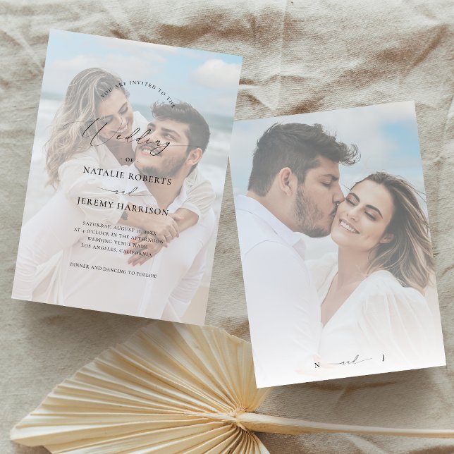 Convite Casamento de Fotos Brancas 2 Fotos Desbotadas (Criador carregado)