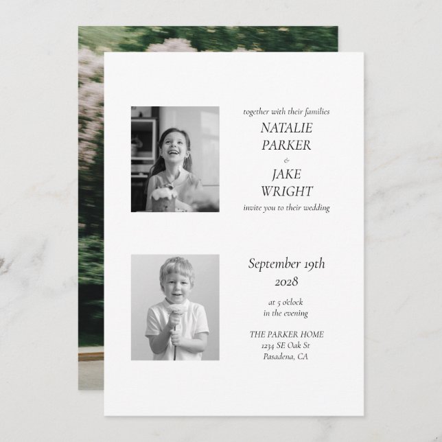 Convite Casamento de Fotos Brancas e Negras do editorial n (Frente/Verso)