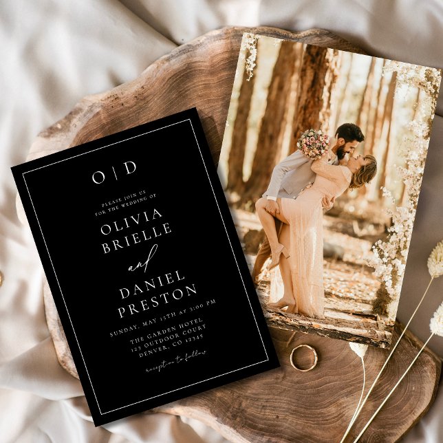 Convite Casamento de Fotos Brancas Negra Moderna Minimalis (Criador carregado)