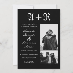 Convite Casamento de Fotos Branco e Preto Chic Elegante