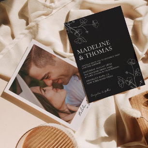 Convite Casamento de Fotos Branco e Preto Clássico