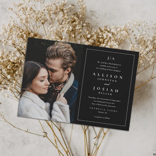 Convite Casamento de Fotos Branco e Preto do Monograma Clá (Criador carregado)