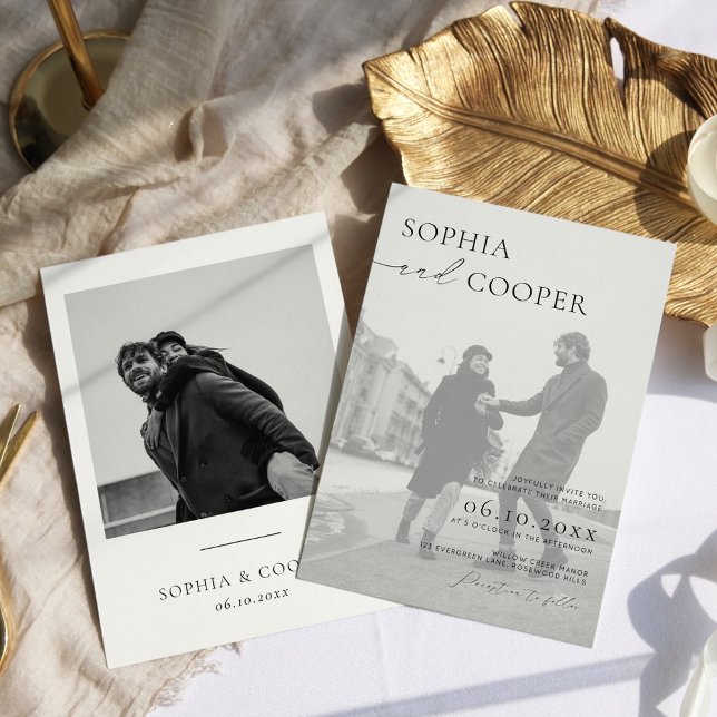 Convite Casamento de Fotos Branco e Preto Elegante (Criador carregado)