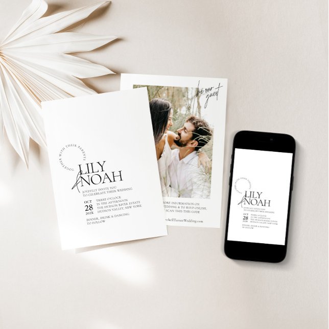 Convite Casamento de Fotos Branco e Preto Moderno Minimali (Criador carregado)