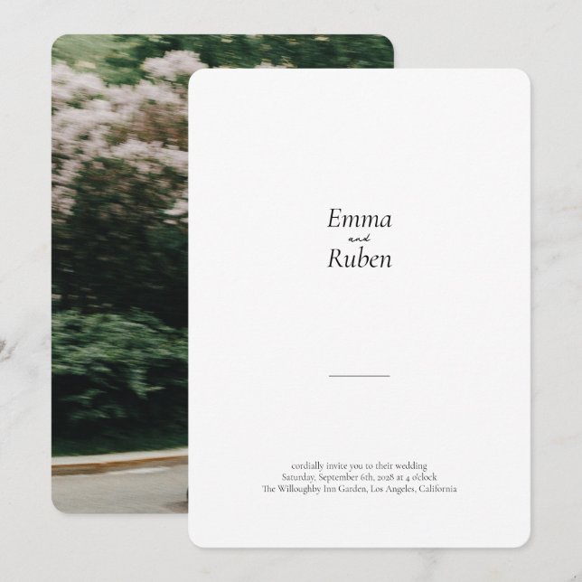 Convite Casamento de Fotos Branco e Preto Ultra Minimalist (Frente/Verso)