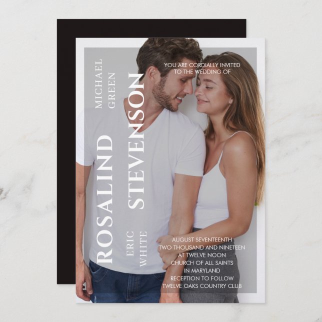 Convite Casamento de Fotos Branco Mínimo Casual e Preto (Frente/Verso)