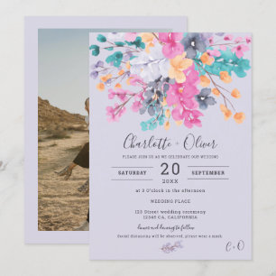 Convite Casamento de fotos com cor de água floral desidrat