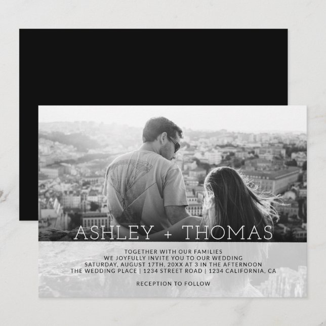 Convite Casamento de fotos com monograma simples e moderno (Frente/Verso)