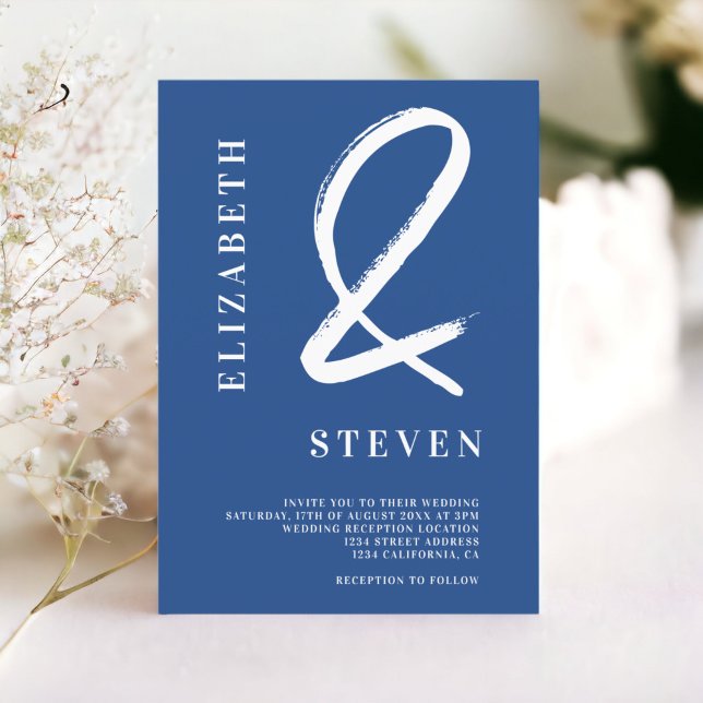 Convite Casamento de fotos com nomes de ampersas azuis (Blue ampersand names photo wedding invitation)